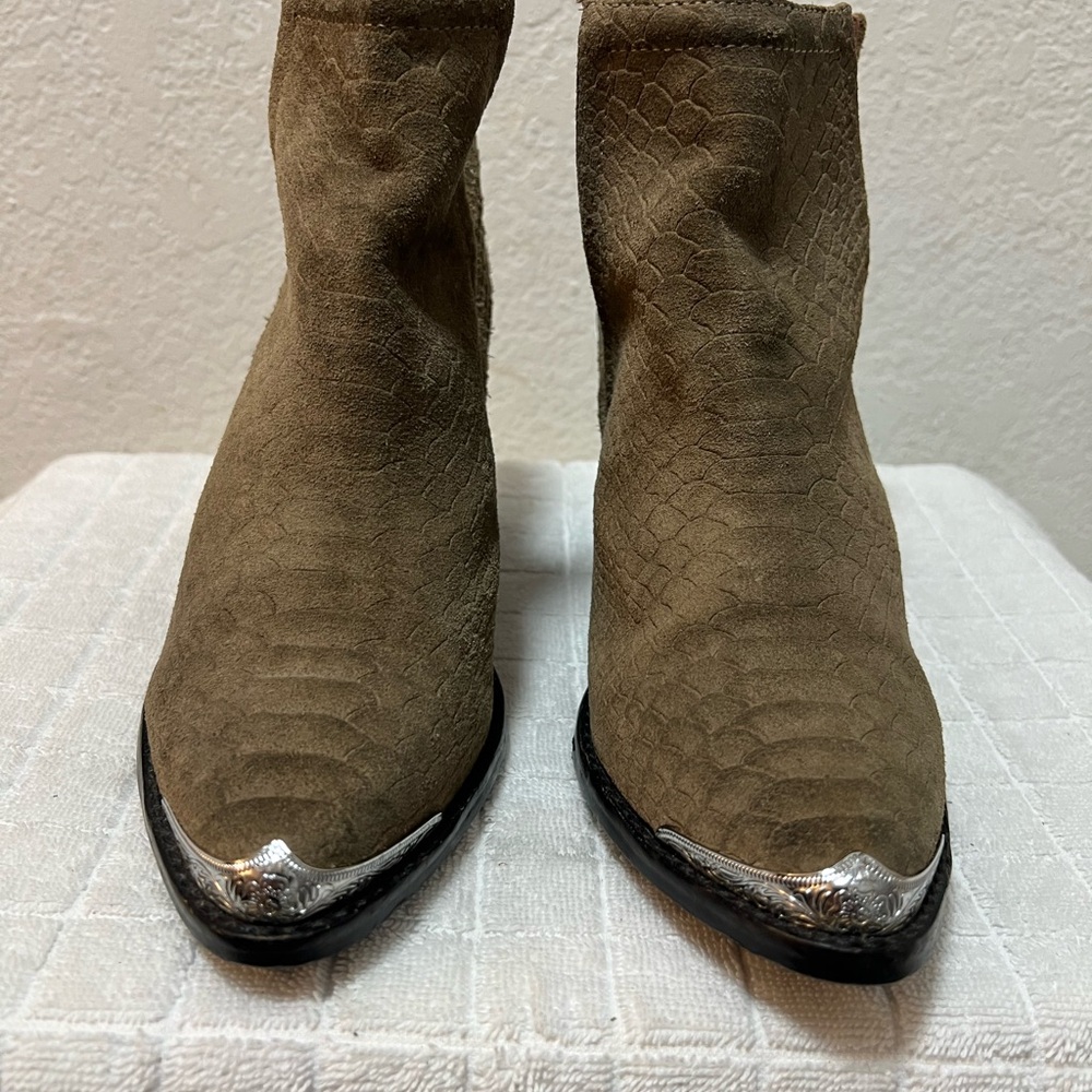 Jeffrey Campbell Taupe Ankle Boots with Silver Tips